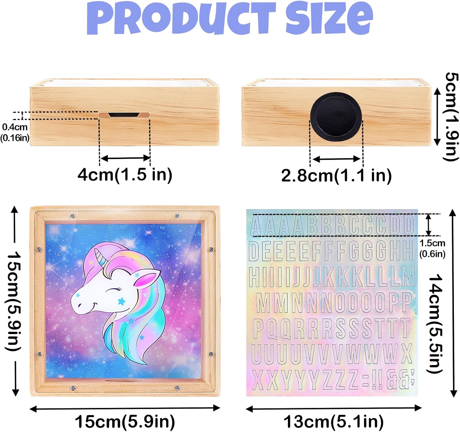 Hedgeink – Hucha para niñas, alcancía de unicornio para dinero, con calcomanías del alfabeto (fucsia azul)