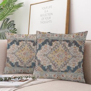 Juego de 2 fundas de almohada bohemias de 18 x 18 pulgadas, diseño étnico de lino, alfombra persa, patrón tribal, fundas decorativas para sala de Juego de 2 fundas de almohada bohemias de 18 x 18 pulgadas, diseño étnico de lino, alfombra persa, patrón tribal, fundas decorativas para sala de