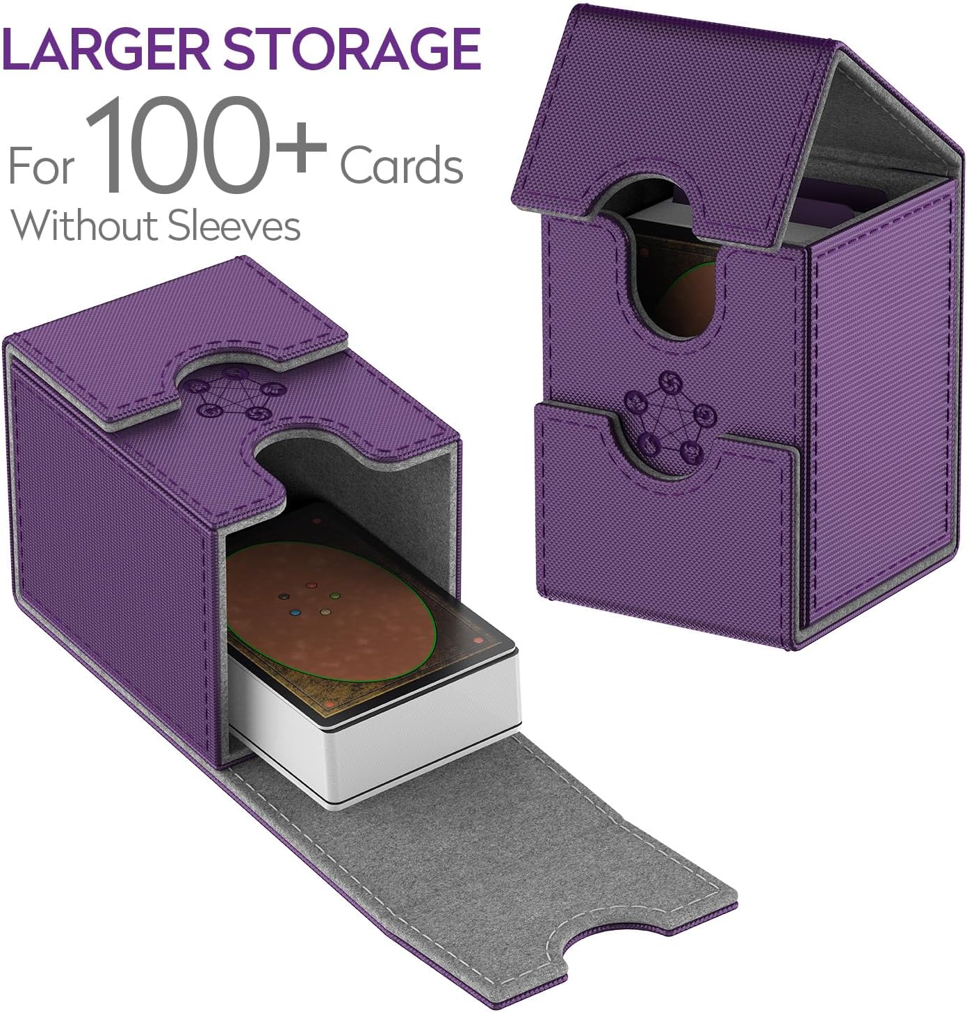 Caja morada para tarjetas MTG, caja de almacenamiento de tarjetas coleccionables con 2 divisores por soporte, capacidad para hasta 110 tarjetas