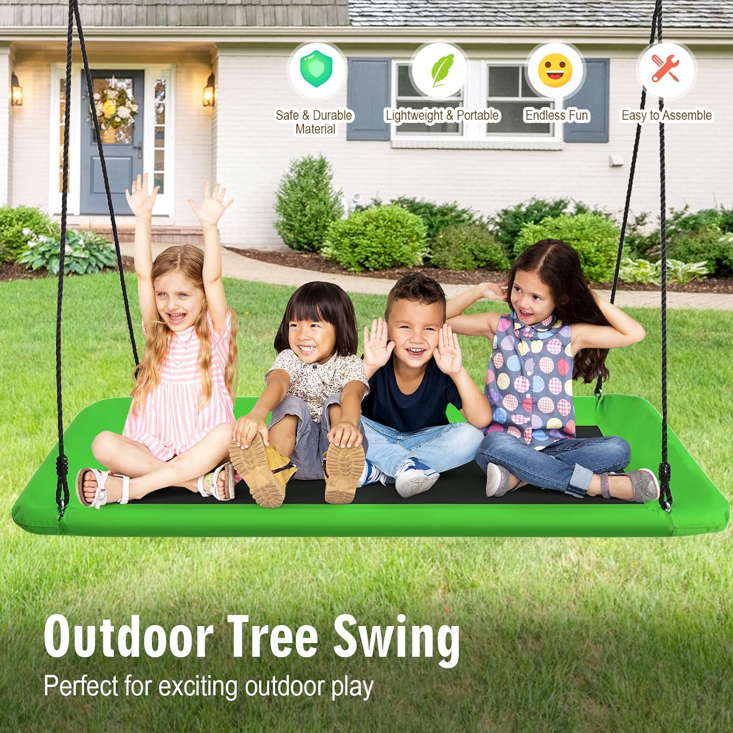 Costzon Juego de columpio rectangular de plataforma gigante de 60 pulgadas para niños y adultos, columpio rectangular resistente al desgaste para