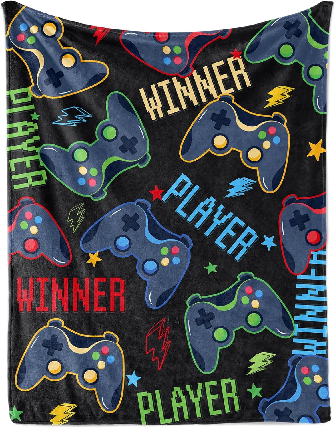 Manta de juegos para hombres, 60 x 80 pulgadas, acogedora manta mullida de videojuegos para niños, manta de franela negra suave con estrella para