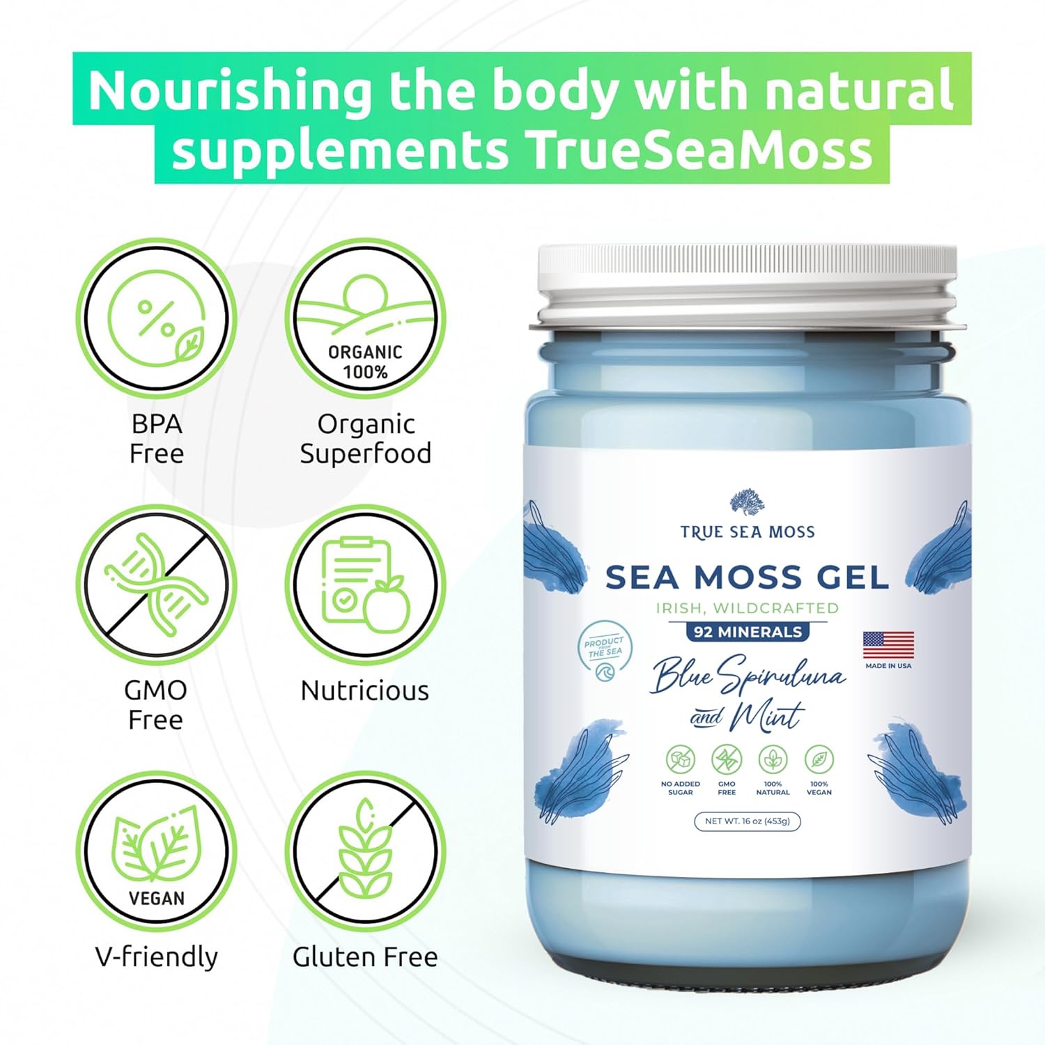 TrueSeaMoss Wildcrafted – Gel de musgo marino irlandés  Nutritiva masa marina cruda rica en minerales, proteínas y vitaminas  Musgo marino