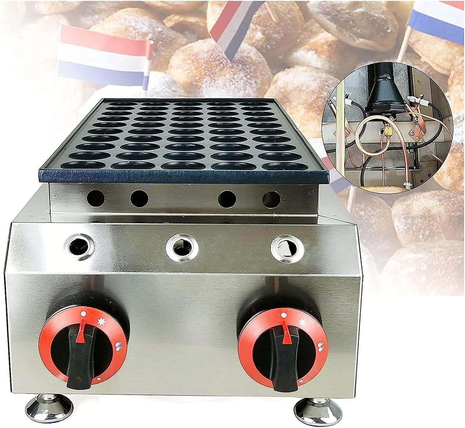 Máquina de hacer gofres antiadherente de gas LPG de 50 agujeros, mini panqueques holandeses, máquina de hierro Takoyaki, sartén para pulpo, bolitas