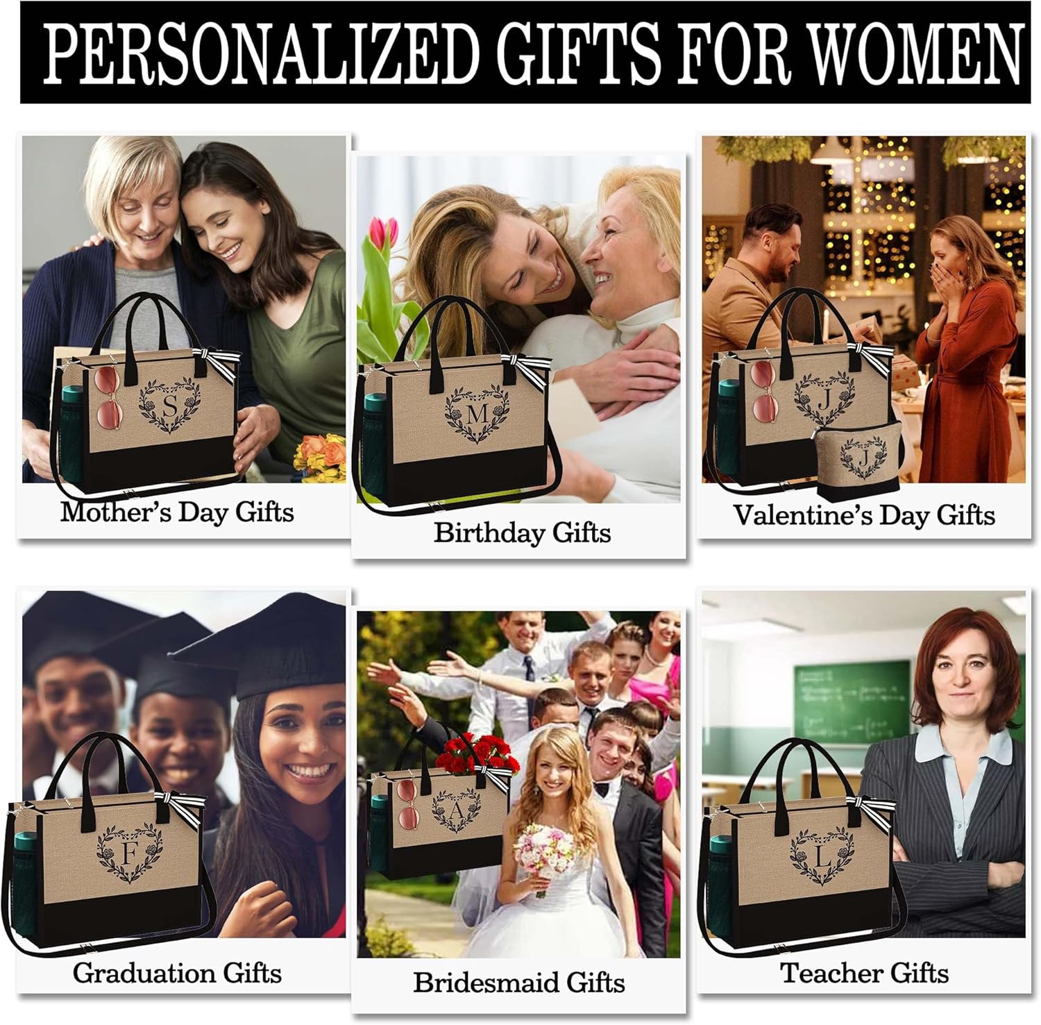 Regalos personalizados para mujeres, bolsa de yute con inicial con bolsa de maquillaje, regalos para mujeres, mamá, novia, cumpleaños, Amarillo, 40