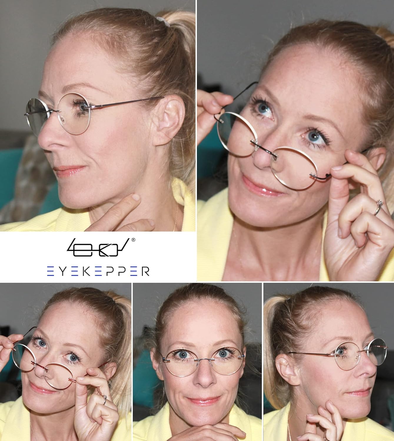 Eyekepper Gafas progresivas sin marco, multienfoque, lectores con filtro de luz azul, redondas, retro, lentes de lectura para hombres y mujeres,