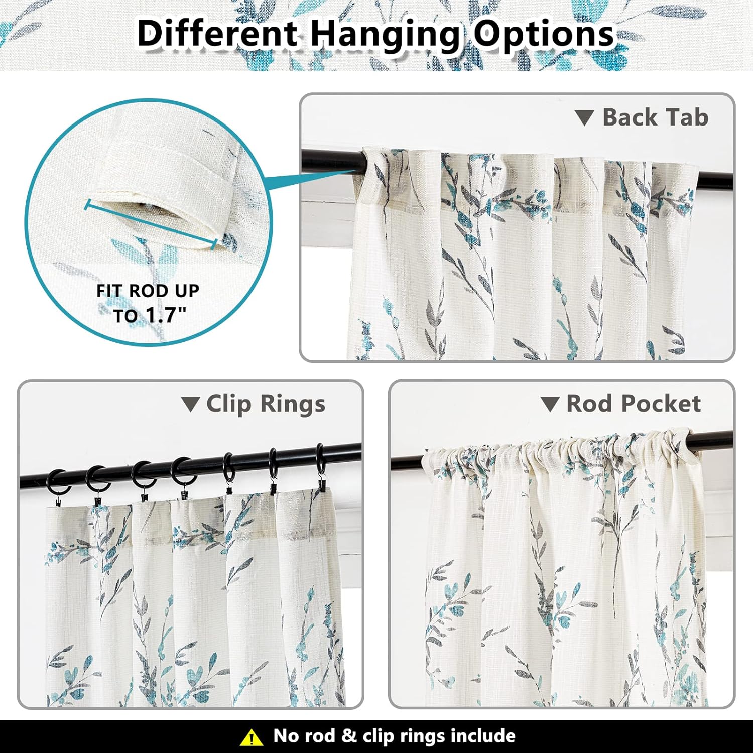 MYSKY HOME Cortinas de sala de estar de 108 pulgadas de largo para ventanas, cortinas de lino traslúcido mezclado con estampado floral, privacidad