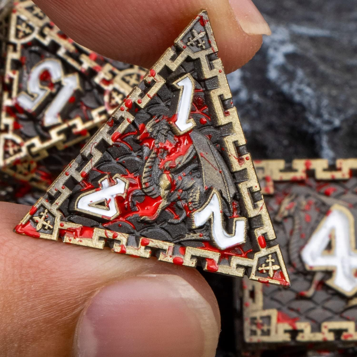 DND – Juego de dados de metal de dragón de sangre con caja de regalo, dados de bronce antiguo D&D, 7 dados poliédricos para juegos de rol, juego de