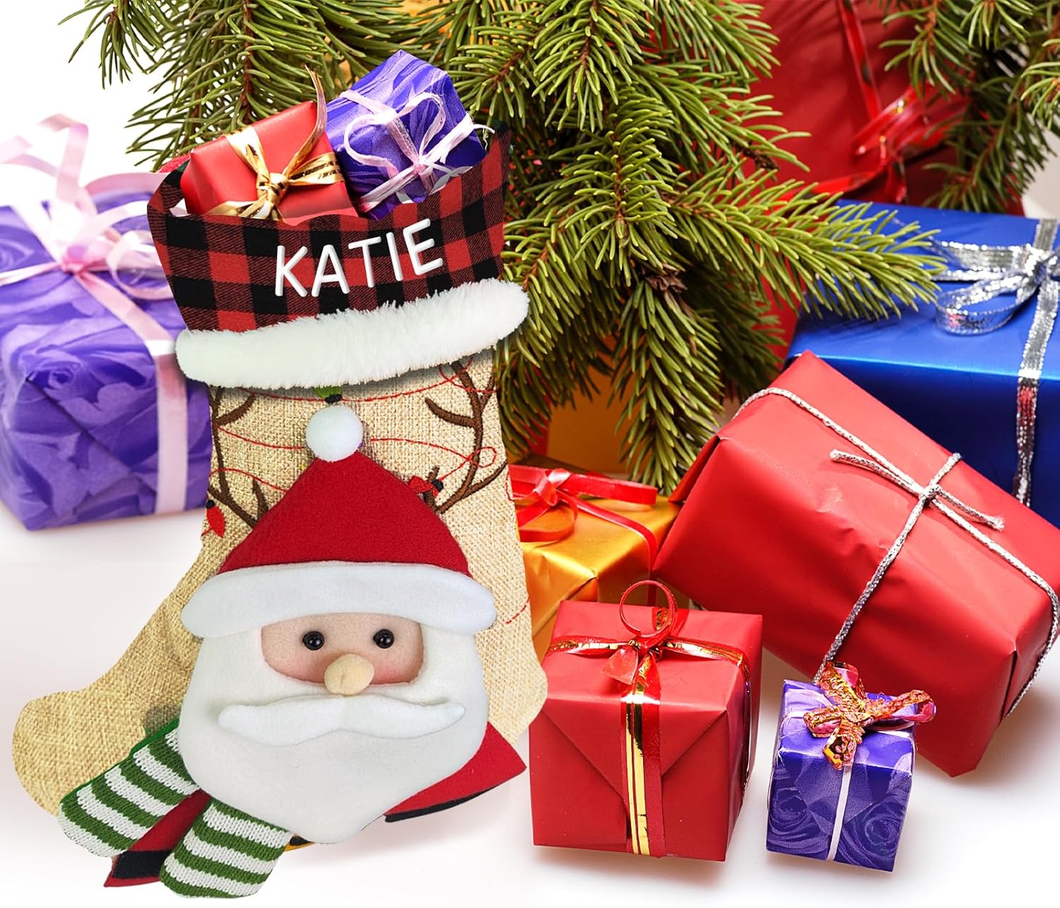 Lcyawer Medias de Navidad personalizadas con nombre, calcetín de Navidad de 18 pulgadas con ciervo, Papá Noel, muñeco de nieve, regalos de