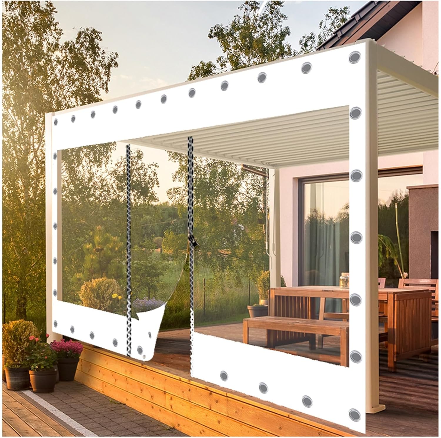 Cortinas impermeables transparentes para exteriores, lona de vinilo transparente, paneles laterales de PVC resistentes con cortinas divisorias con