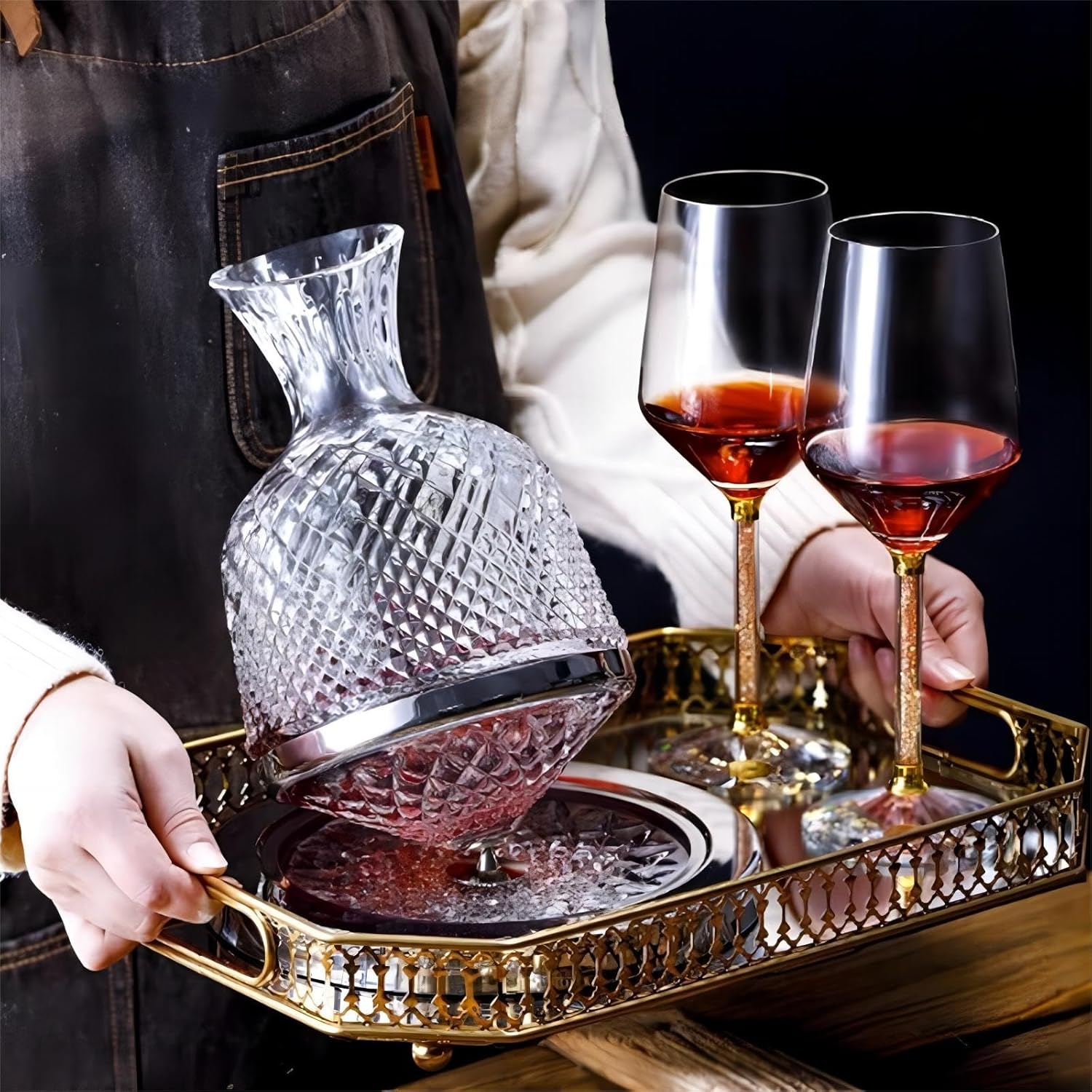 Decantador de vino giratorio, juego de decantador giratorio de cristal de 50.7 fl oz con rotación de 360, regalo para hombres, mujeres, amantes del