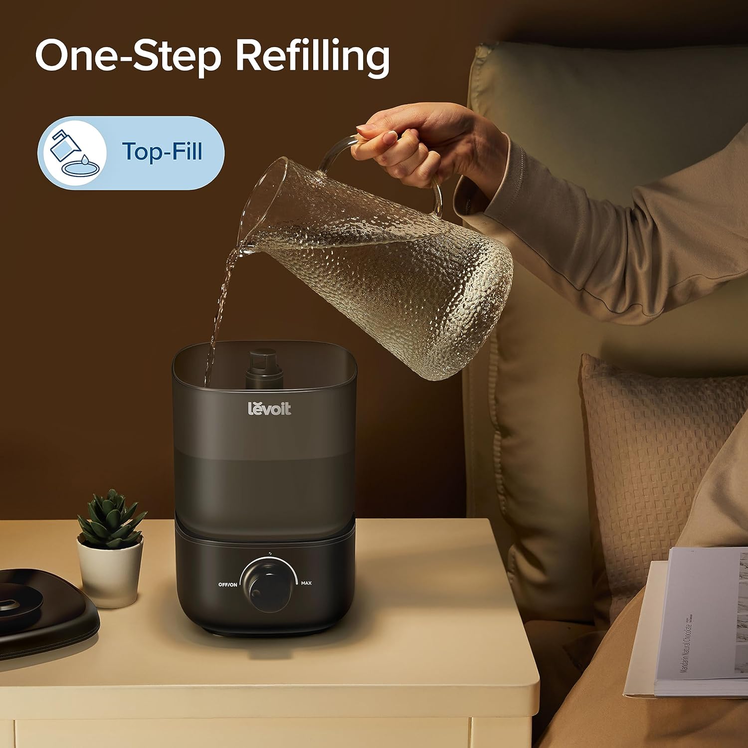 LEVOIT Humidificador ultrasónico clásico de niebla fría de llenado superior 160, súper fácil de llenar y limpiar, funcionamiento silencioso para