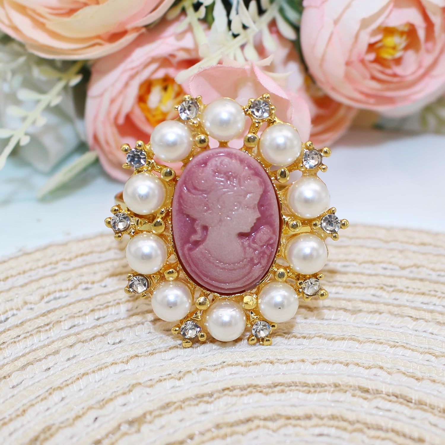 8 servilleteros vintage elegantes victorianos para dama de belleza, camafeo, resina rosa, princesa, reina, cabeza de belleza, hebilla para boda,