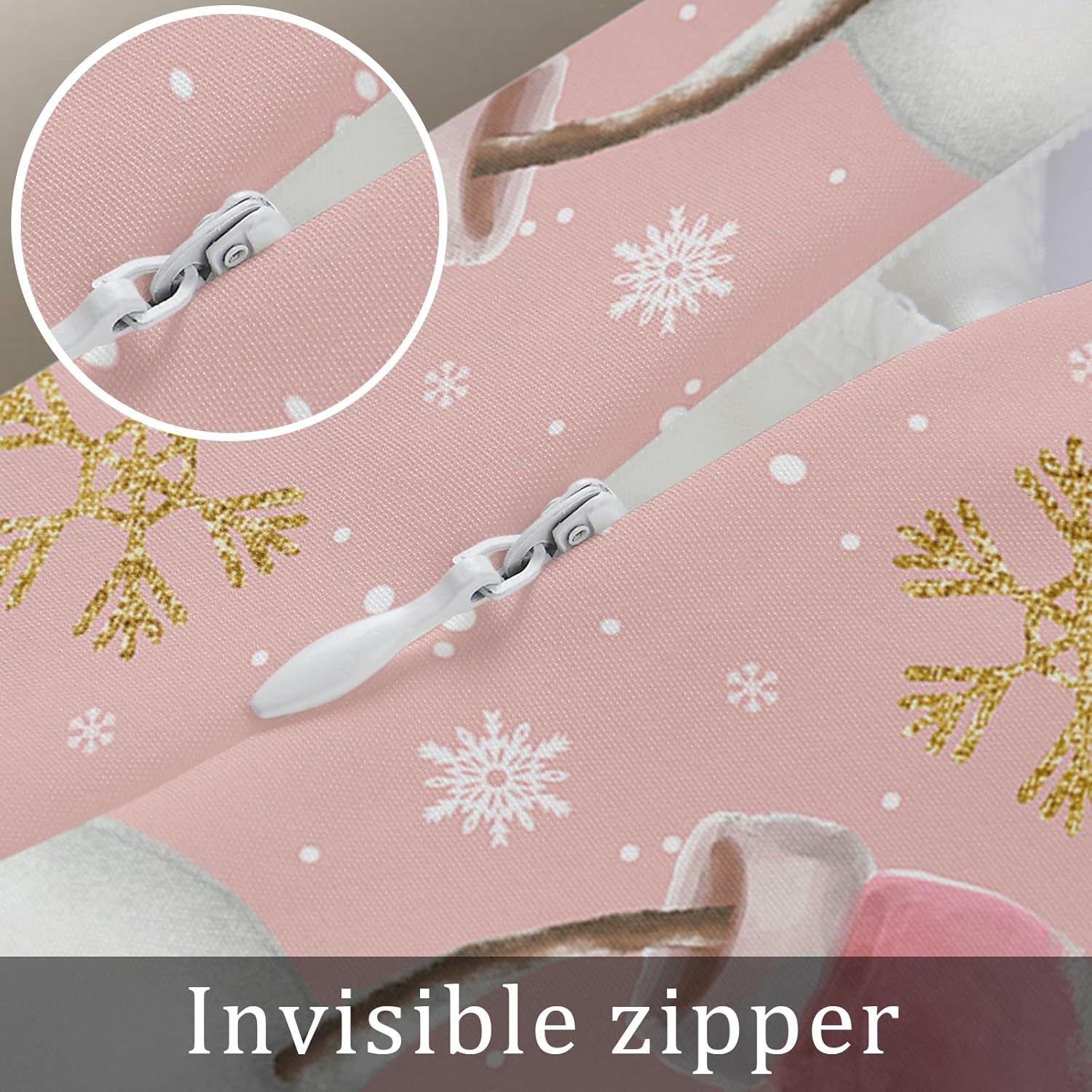 Fundas de almohada de Navidad de muñeco de nieve rosa de 16 x 24 pulgadas, fundas de almohada rectangulares de invierno con copos de nieve de