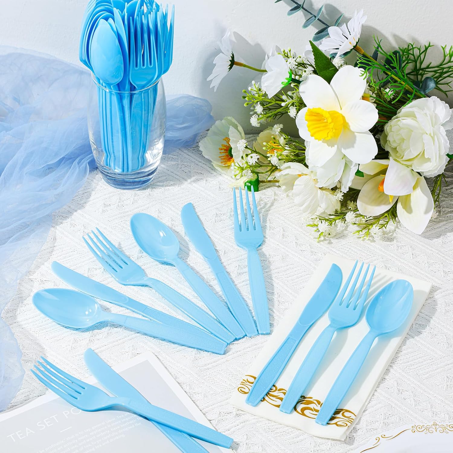 Juego de 300 cubiertos de plástico resistentes, 100 tenedores de plástico, 100 cucharas de plástico y 100 cuchillos de plástico, utensilios