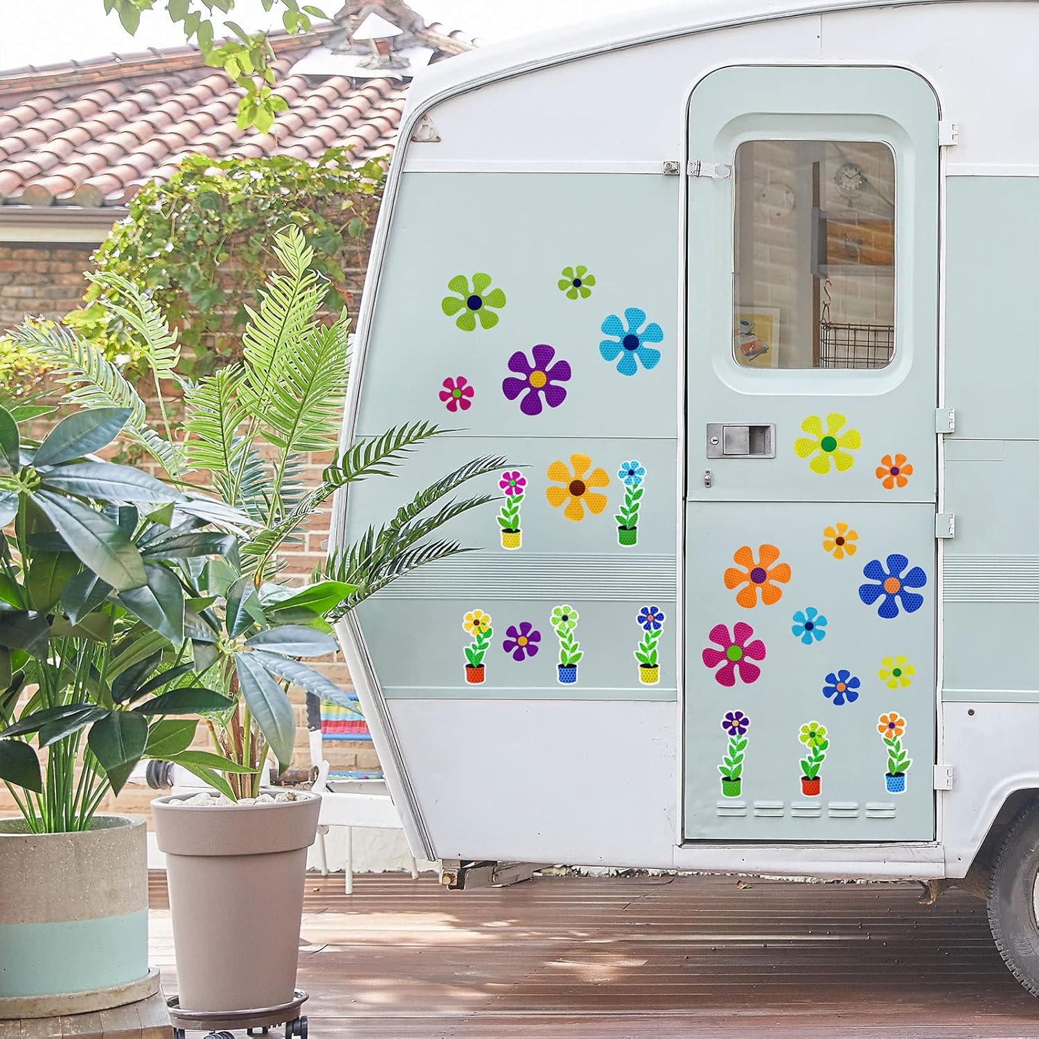 Whaline 24 calcomanías magnéticas de flores reflectantes multicolor para refrigerador, calcomanías magnéticas para buzón de metal (no para vehículos