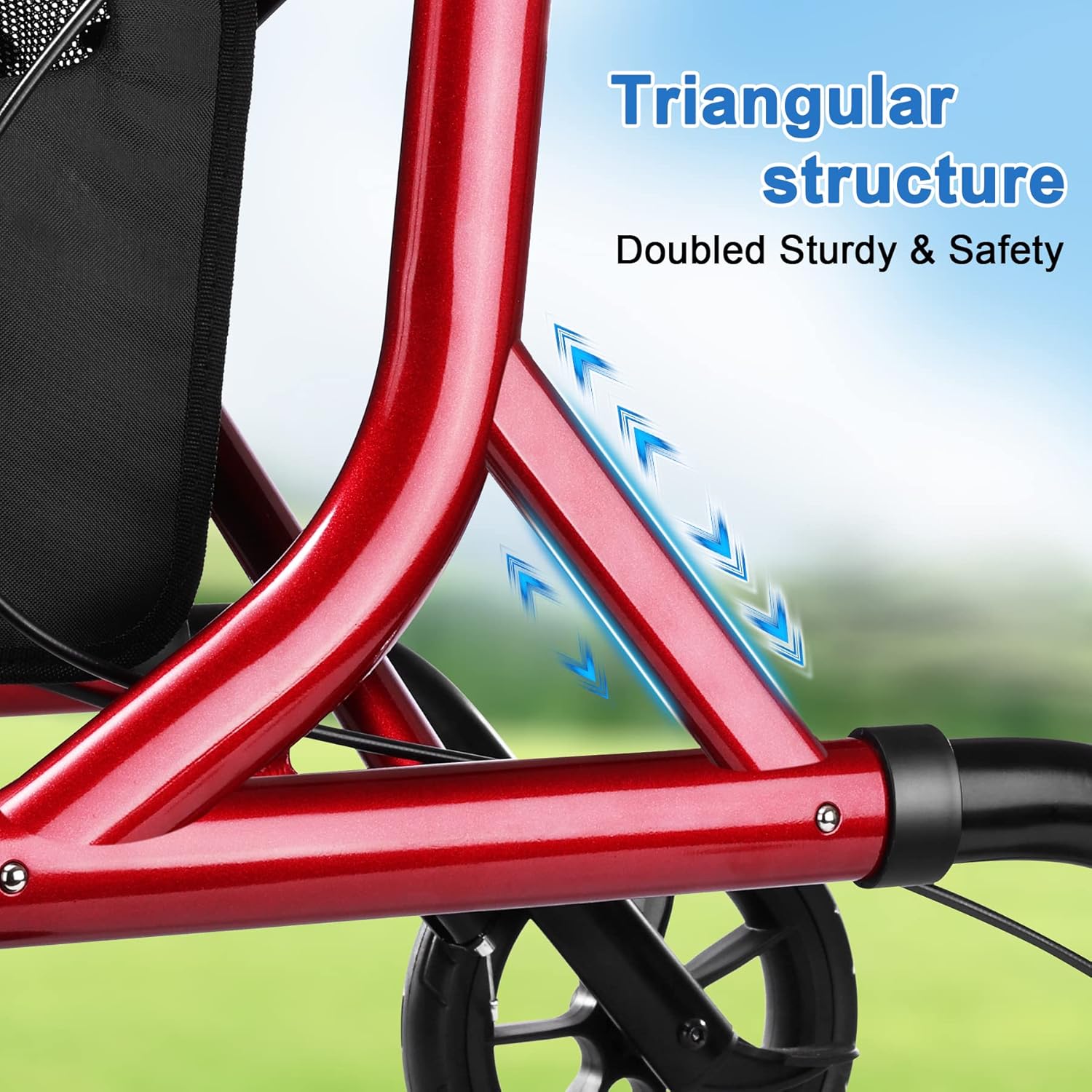 Andador con ruedas para personas mayores con soporte para tazas, botón de presión de pulgar mejorado para ajuste de altura, caminante de 4 x 8