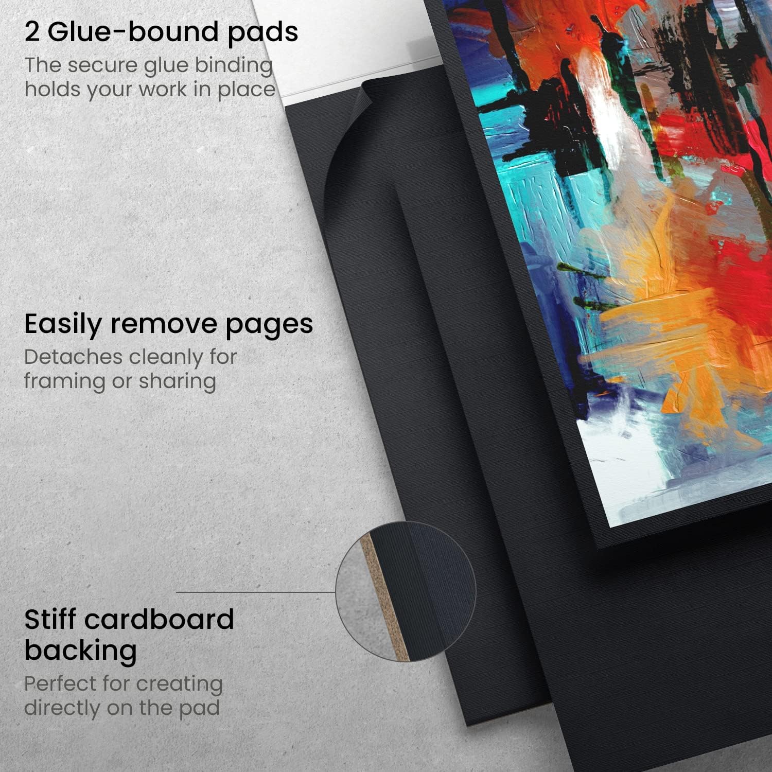 Arteza Bloc acrílico, paquete de 2, negro, 6 x 6 pulgadas, papel de 246 libras, 16 hojas cada una, suministros de arte para pintura acrílica,