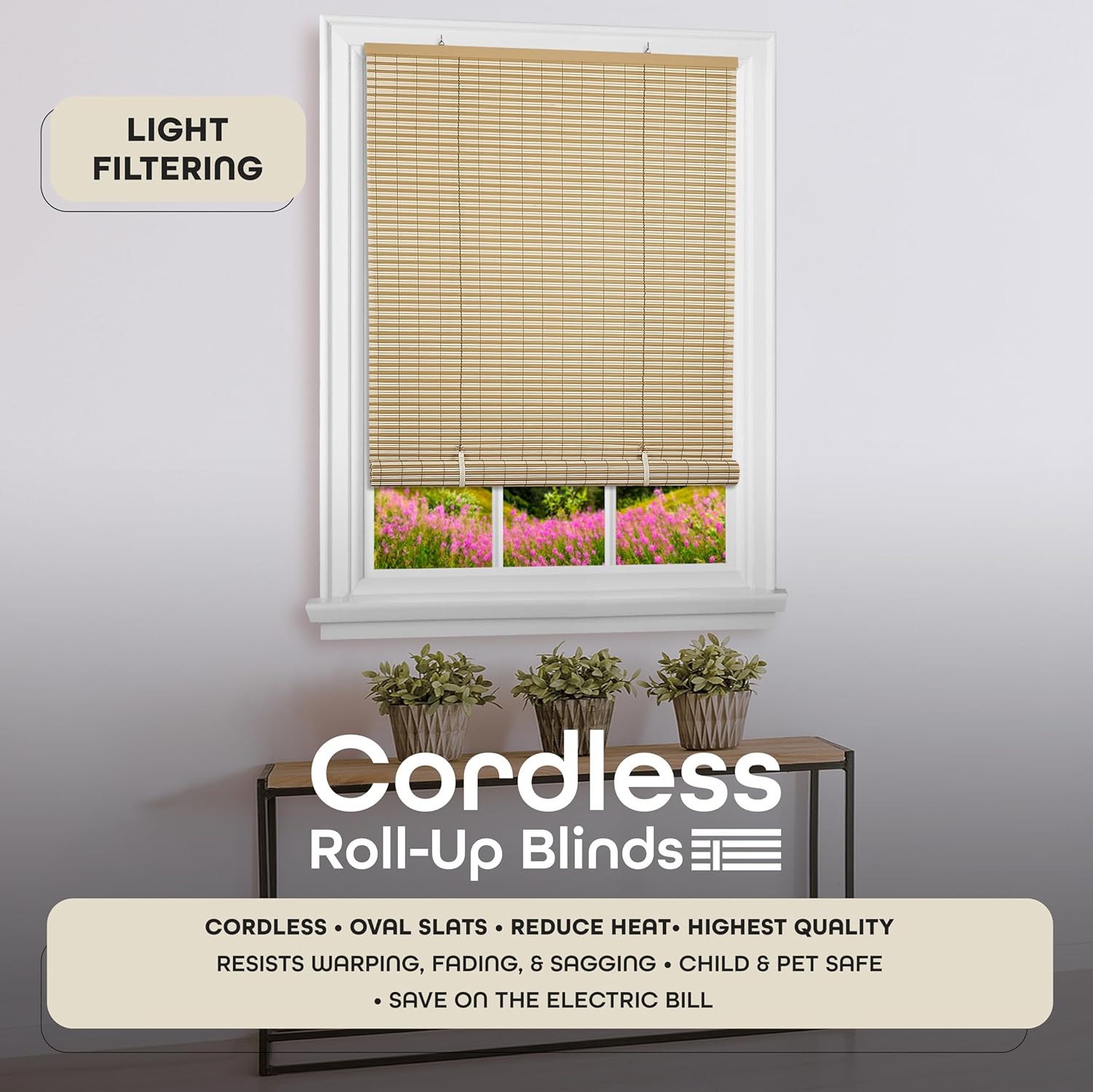 Persiana enrollable de vinilo sin cordón, 36 pulgadas de ancho x 72 pulgadas de largo, desiertoalmendra