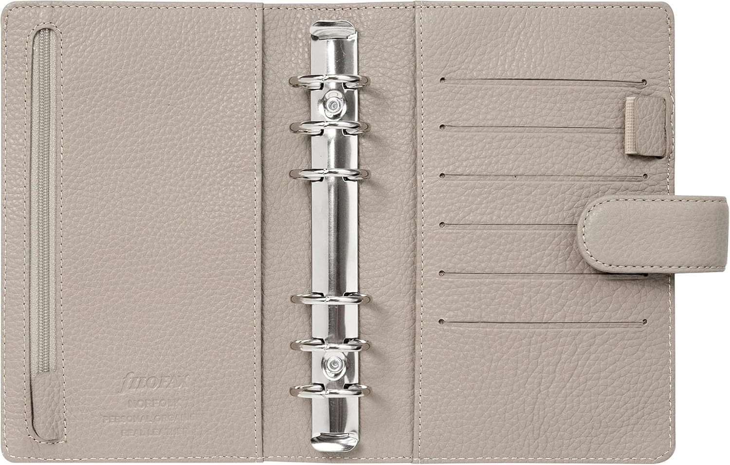 Filofax Norfolk – Organizador de tamaño personal, color gris pardo, piel suave de grano completo, seis anillos, con calendario semanal para ver cada