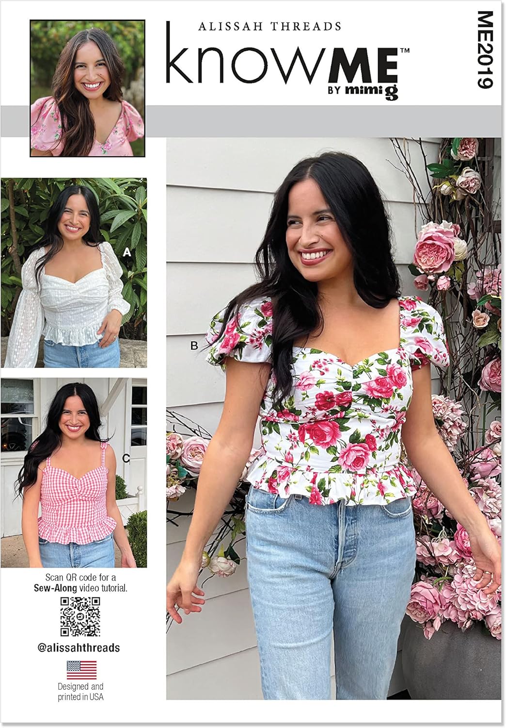 Know Me Alissah Threads – Paquete de patrón de costura para tops primaverales, código de diseño ME2019, tallas 18-20-22-24-26