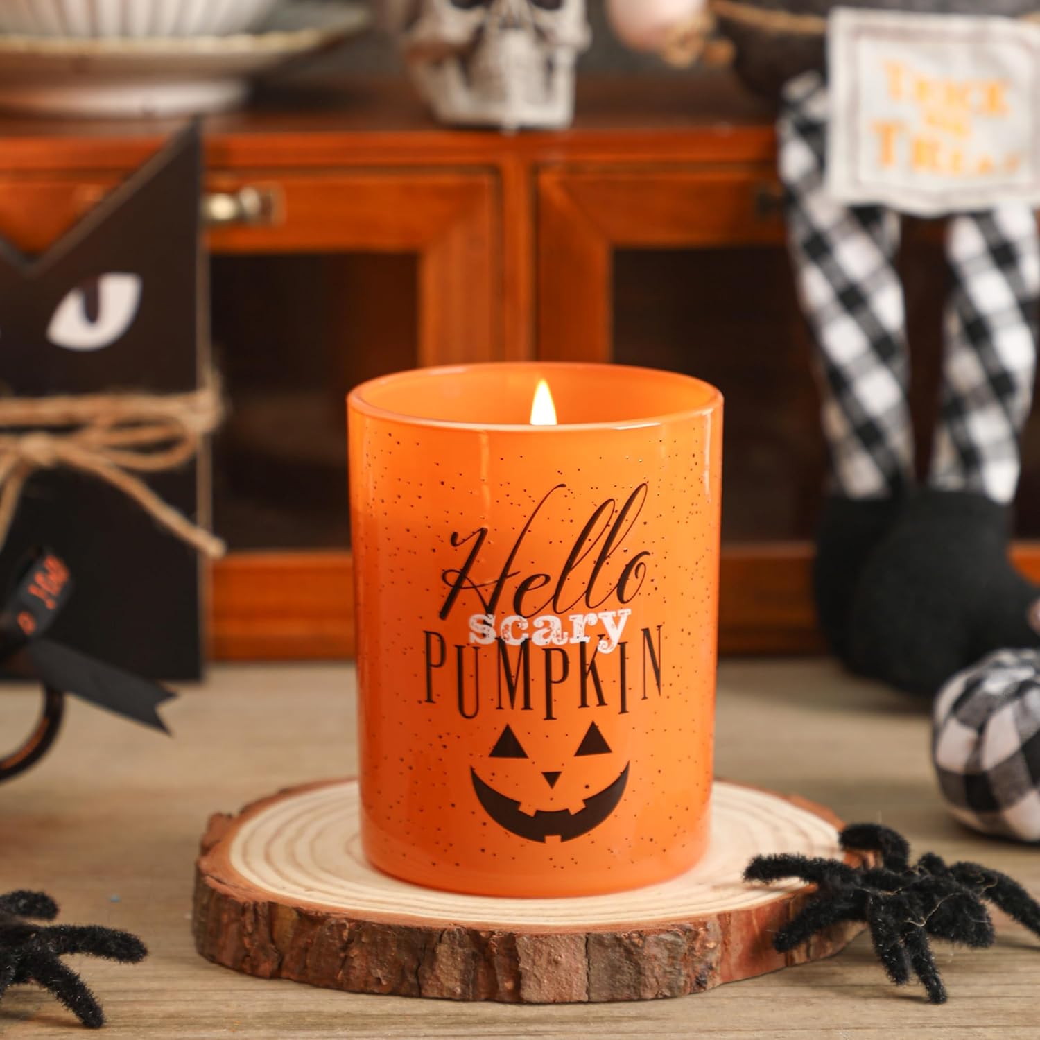 Vela perfumada de calabaza, regalo de otoño y Halloween, 10 onzas, velas en tarro de cera de soja prémium para el hogar (hola)