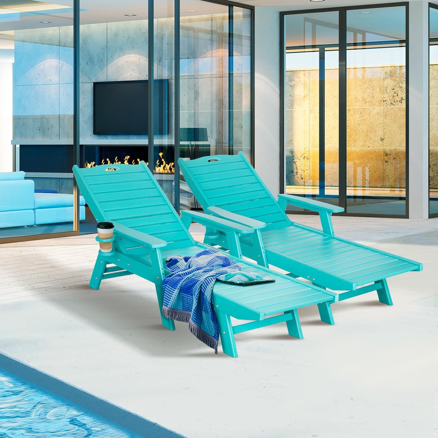 nalone Chaise Lounge para exteriores con respaldo ajustable de 5 posiciones, silla de descanso de polietileno de alta densidad para soportar