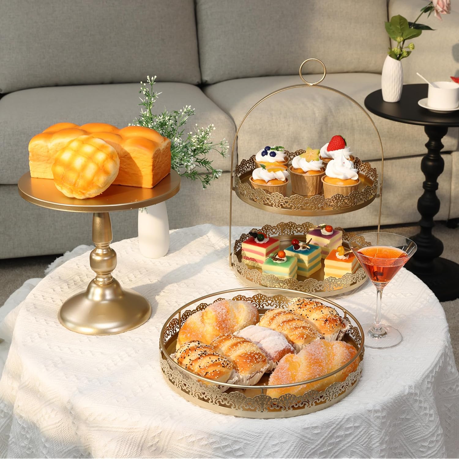 Juego de 6 soportes dorados para tartas, pedestal para cupcakes, plato de postre, bandeja de torre para servir, decoración para bodas, fiestas de