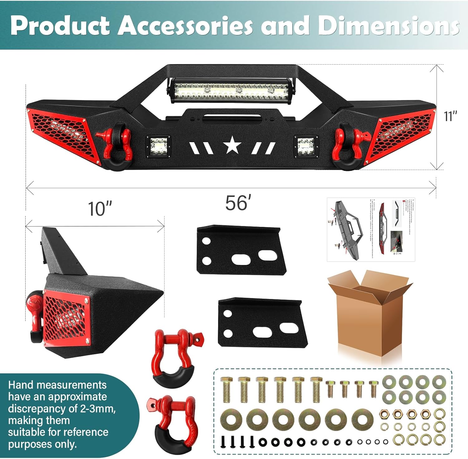 Parachoques delantero todoterreno compatible con Jeep Wrangler TJ YJ LJ Rock 1987-2006, placa de cabrestante integrada, armadura pintable, 1 luz LED