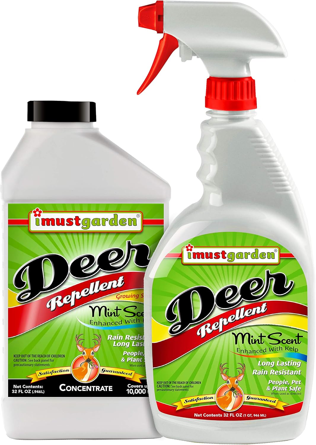 I Must Garden – Repelente de ciervos especial concentrado de 32 onzas + 32 onzas en aerosol listo para usar – Aroma natural a menta