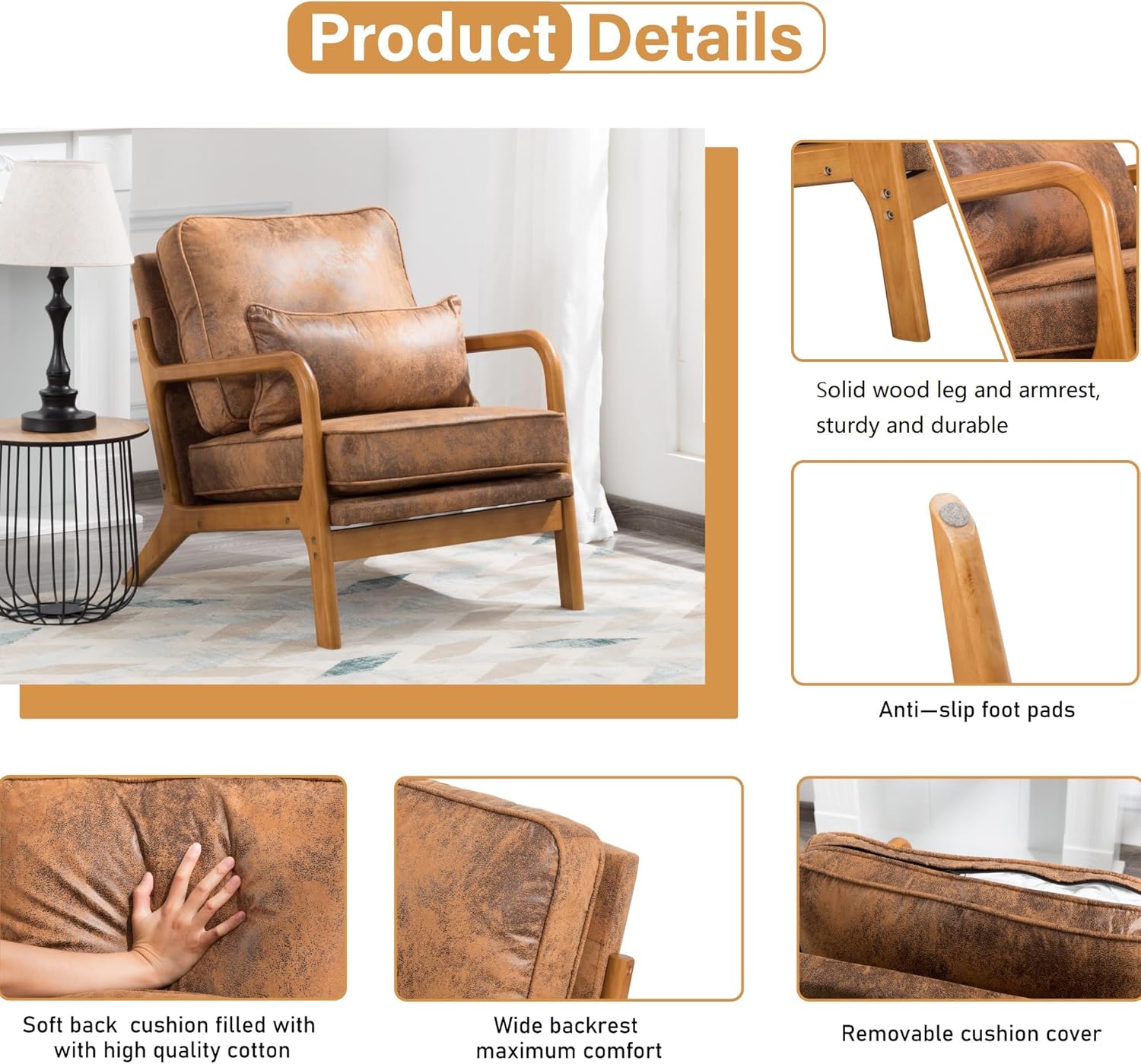 Silla decorativa para sala de estar, sillón tapizado moderno de mediados de siglo con almohada, sillón de lectura, cómoda silla decorativa para