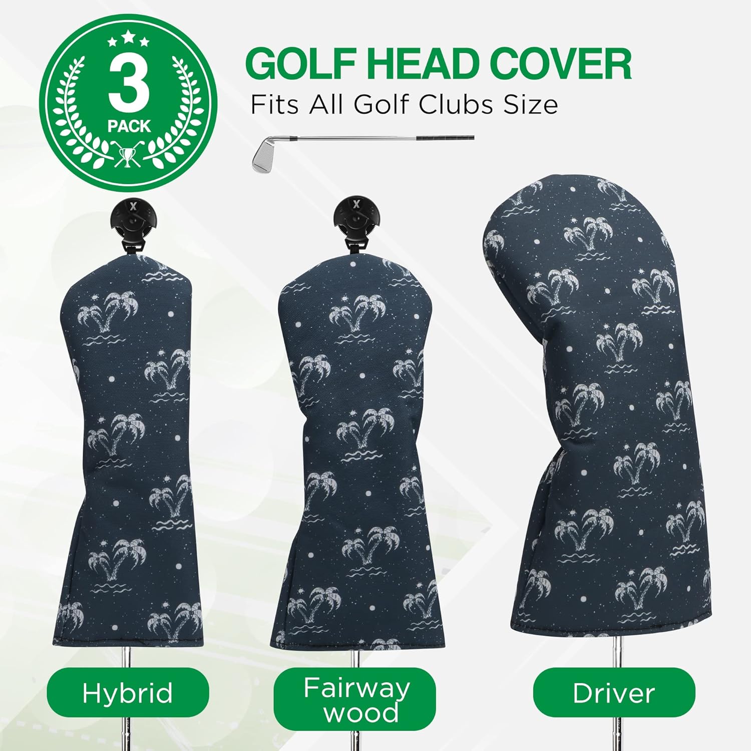 Fundas para cabezas de golf  Fundas para cabeza de golf para conductor, bosque de calle e híbrido, cubierta para la cabeza del conductor para