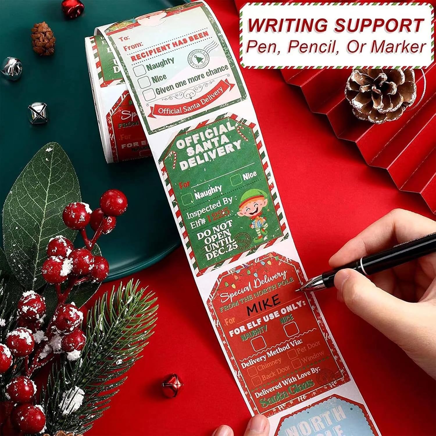 200 calcomaníasrollo de calcomanías de Navidad, decoración de vacaciones, regalo, calcomanías autoadhesivas, calcomanías de la naturaleza para