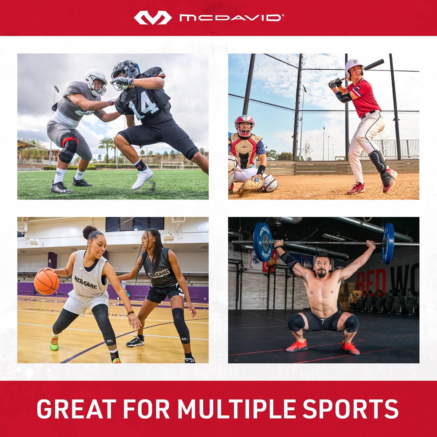 McDavid – Rodilleras de compresión rodilleras de compresión hexagonales para baloncesto, voleibol, levantamiento de pesas y más, par de rodilleras