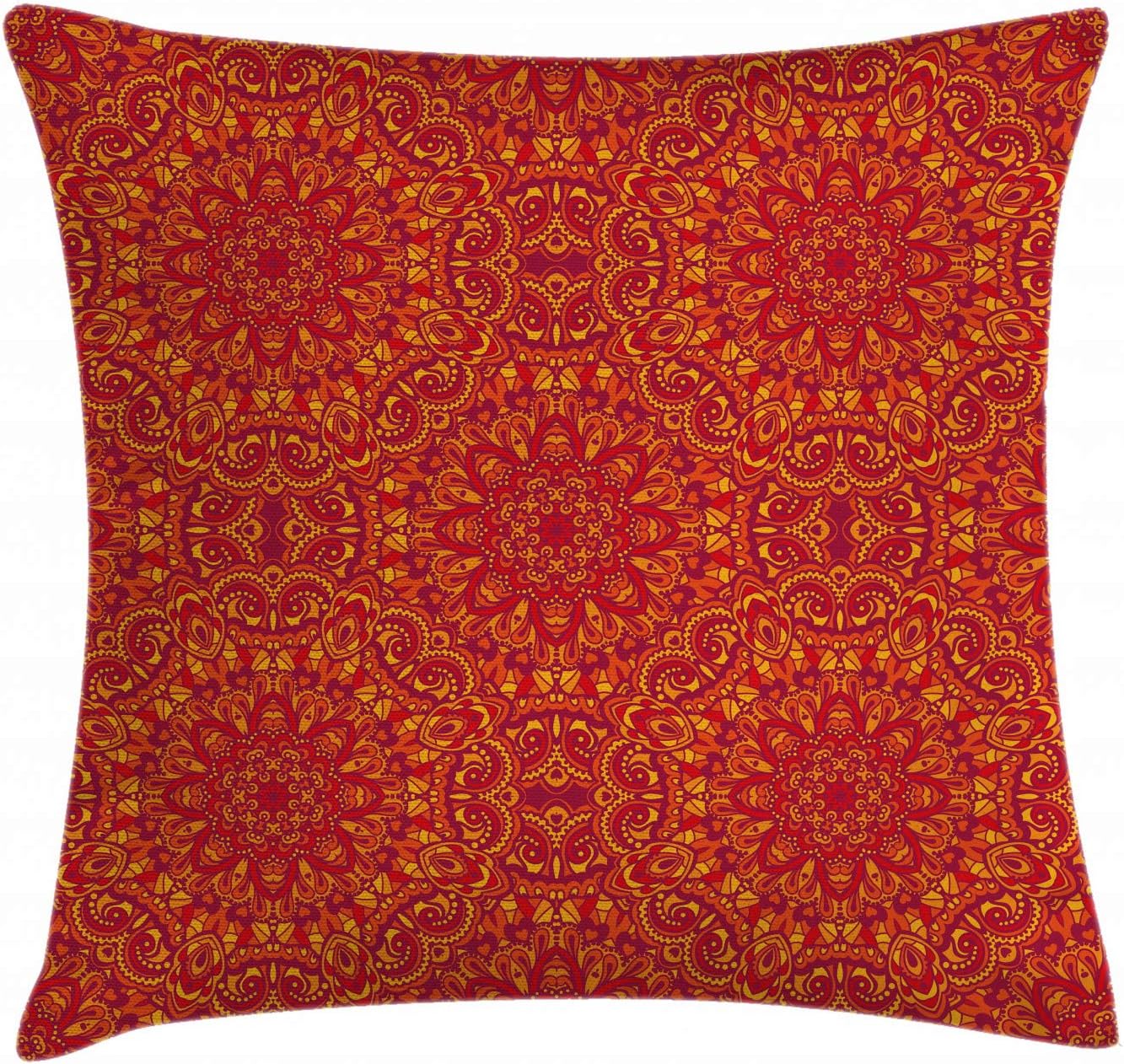 Ambesonne Funda de cojín con diseño de mandala roja, detalles de motivos tribales, sabiduría floral oriental, funda de almohada decorativa cuadrada,