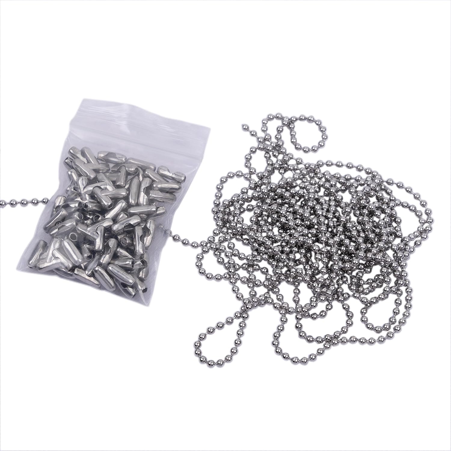 HFS (R) Cadena de bolas #3 Carrete de acero inoxidable 304-100 pies 332 pulgadas (0.094 in) con 100 conectores