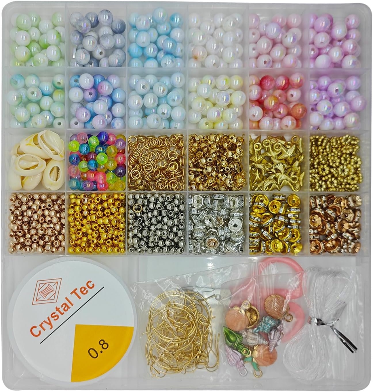 BCSAILVE Kit de fabricación de pulseras de la amistad, cuentas redondas de perlas brillantes, cuentas espaciadoras de diamantes de metal, dijes para