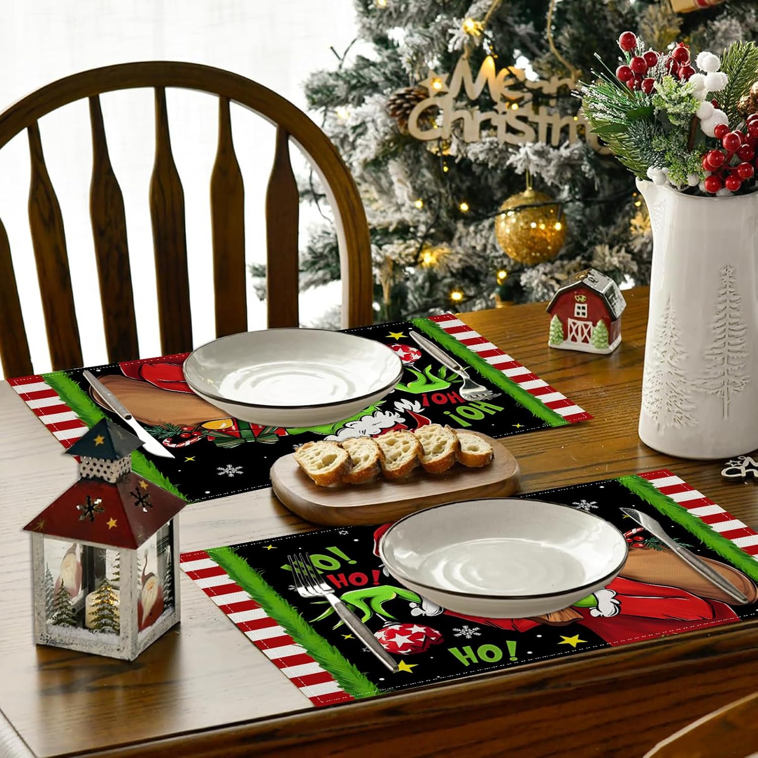 Grinch – Manteles individuales de Navidad, manteles individuales de Grinchmas, manteles individuales para Año Nuevo, invierno, Navidad, decoración