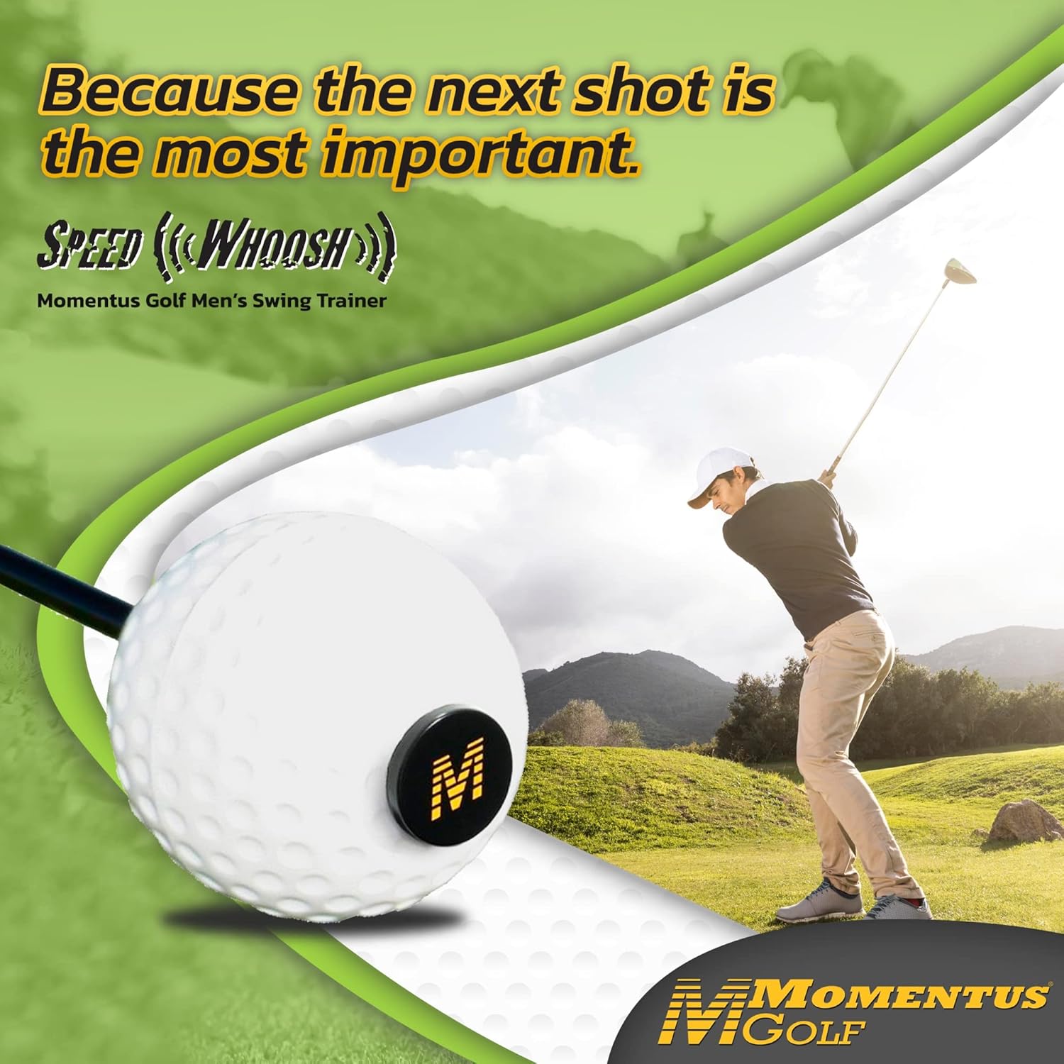 Momentus Speed Whoosh Golf Swing Trainer – Golf Swing Speed Trainer with Magnetic Sliding Timing Ball – Premium Swing Trainer Aid to Increase Golf