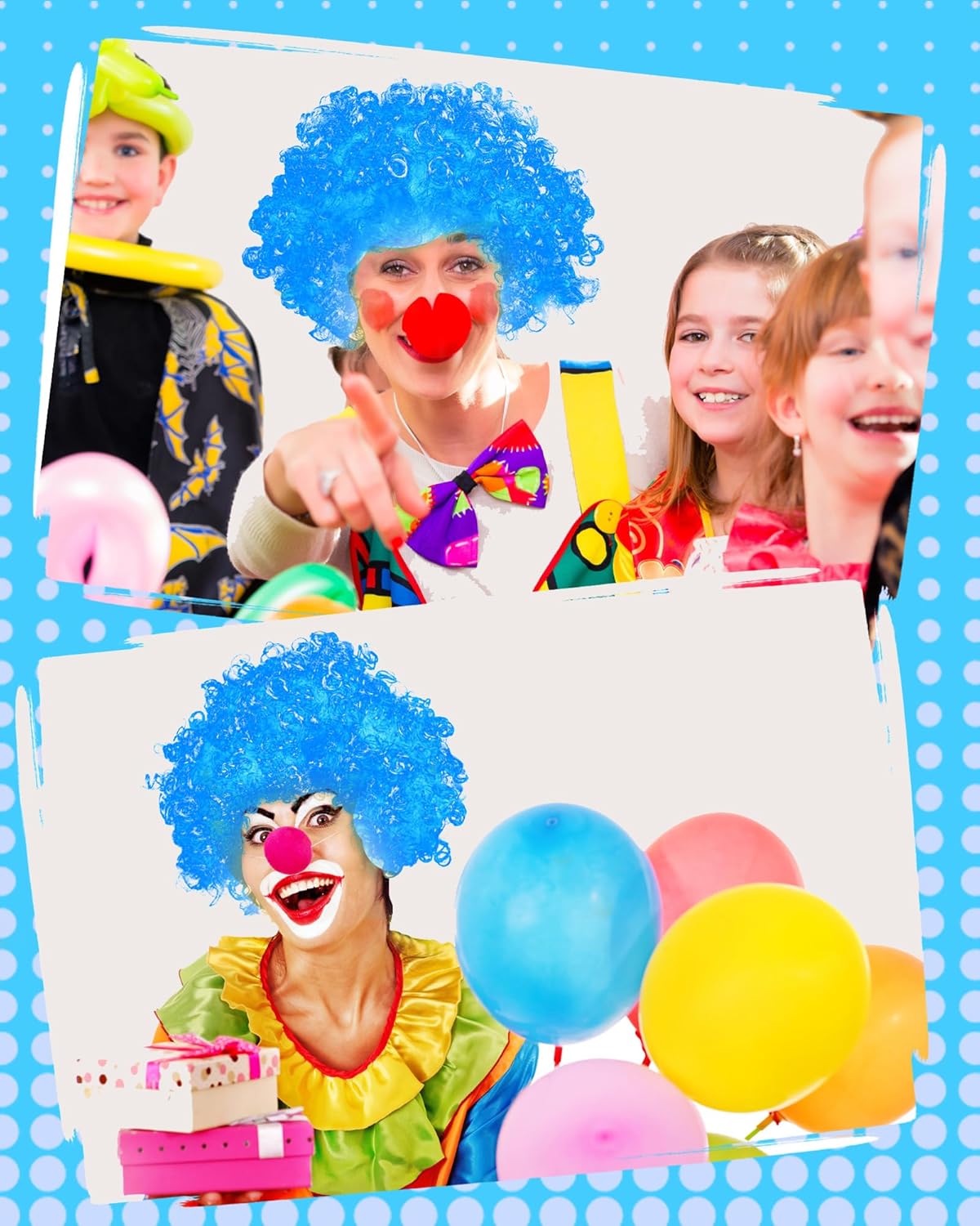 Paquete de 2 pelucas de payaso divertidas pelucas afro rizadas de payaso, peluca de arco iris, cabello loco, suministros de fiesta temática de