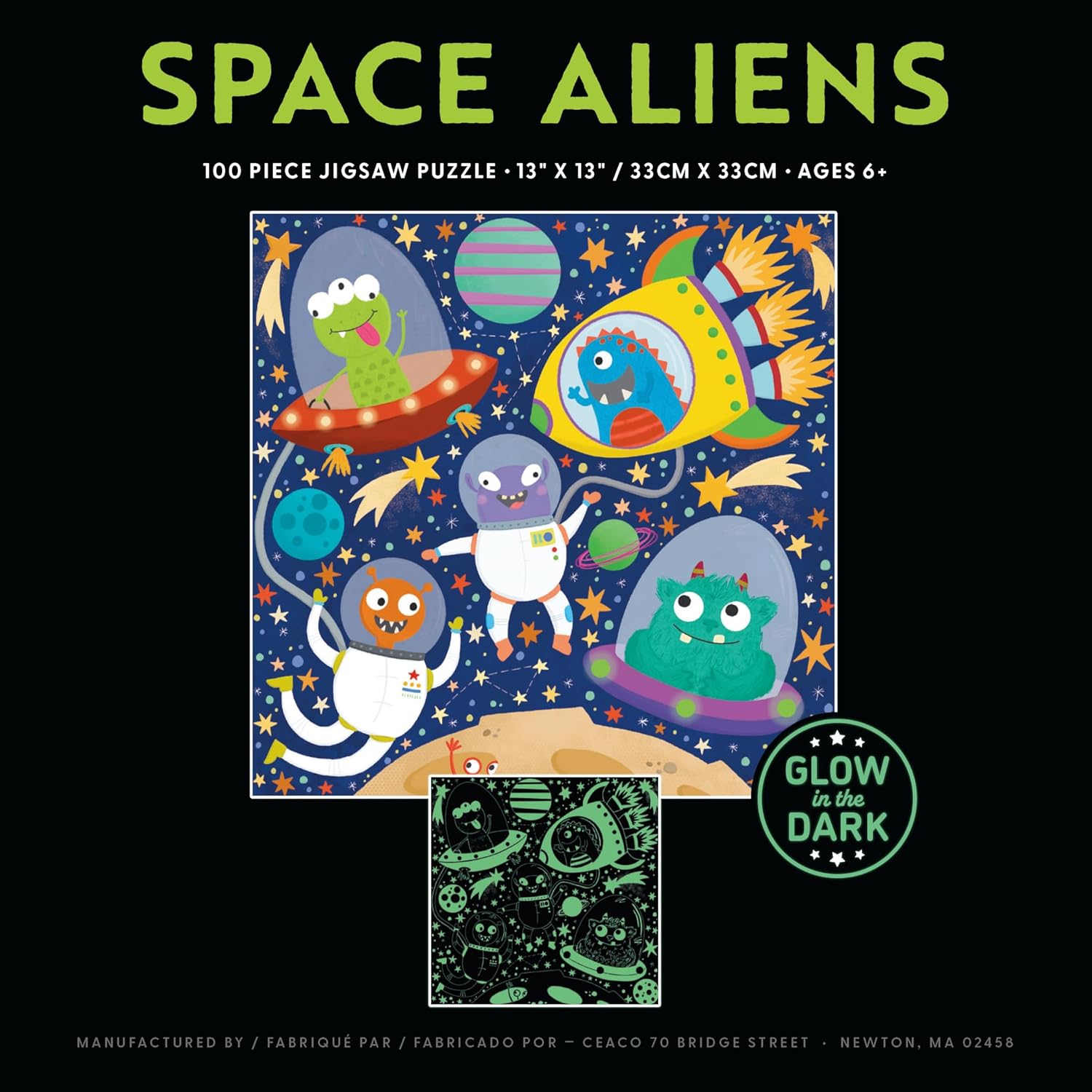 Ceaco – Brillan en la oscuridad – Space Aliens – Rompecabezas de 100 piezas