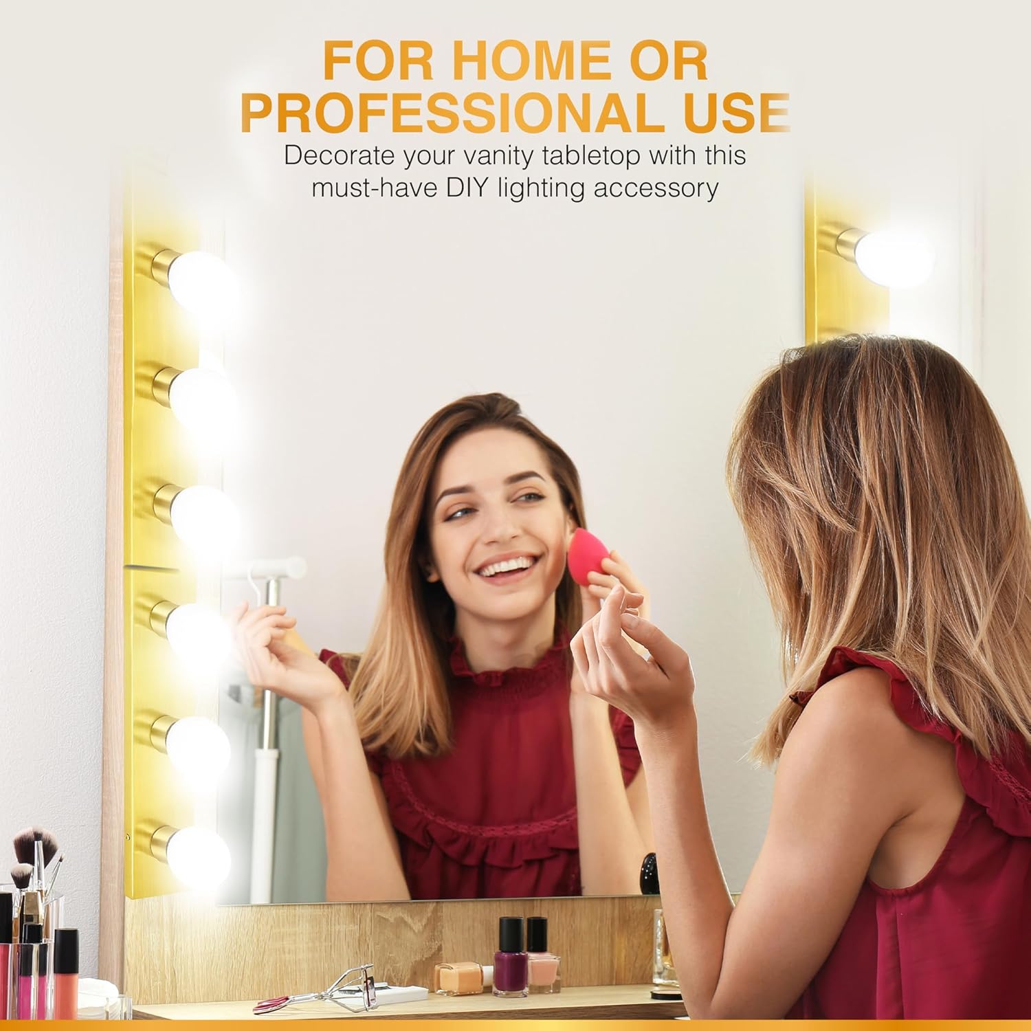 DYSMIO Lighting – Tira de tres luces para tocador de estilo Hollywood con placas doradas, accesorios de calidad de salón para dormitorio, baño,
