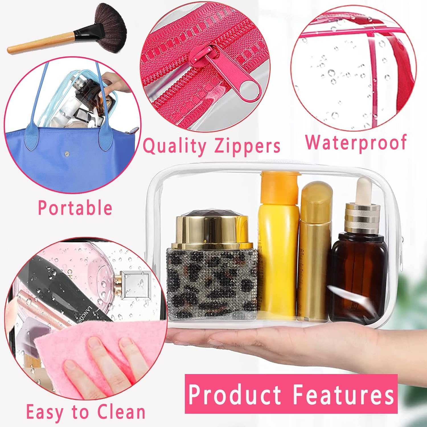Bolsas de maquillaje transparentes, paquete de 20 bolsas de viaje transparentes con cremallera, bolsa de cosméticos transparente portátil, bolsa de