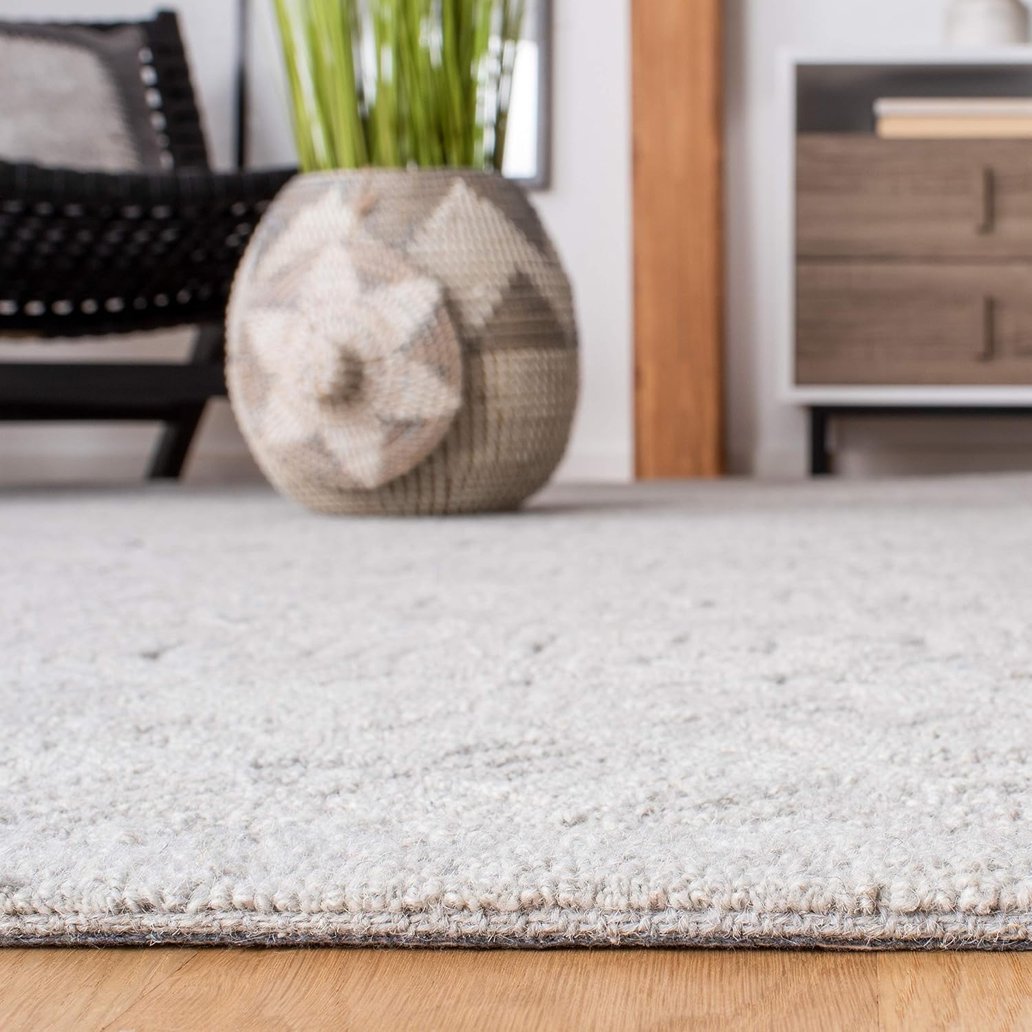 SAFAVIEH Textural Collection – Alfombra de área de 5 x 8 pies, color plateado, hecho a mano, ideal para zonas de alto tráfico en sala de estar,