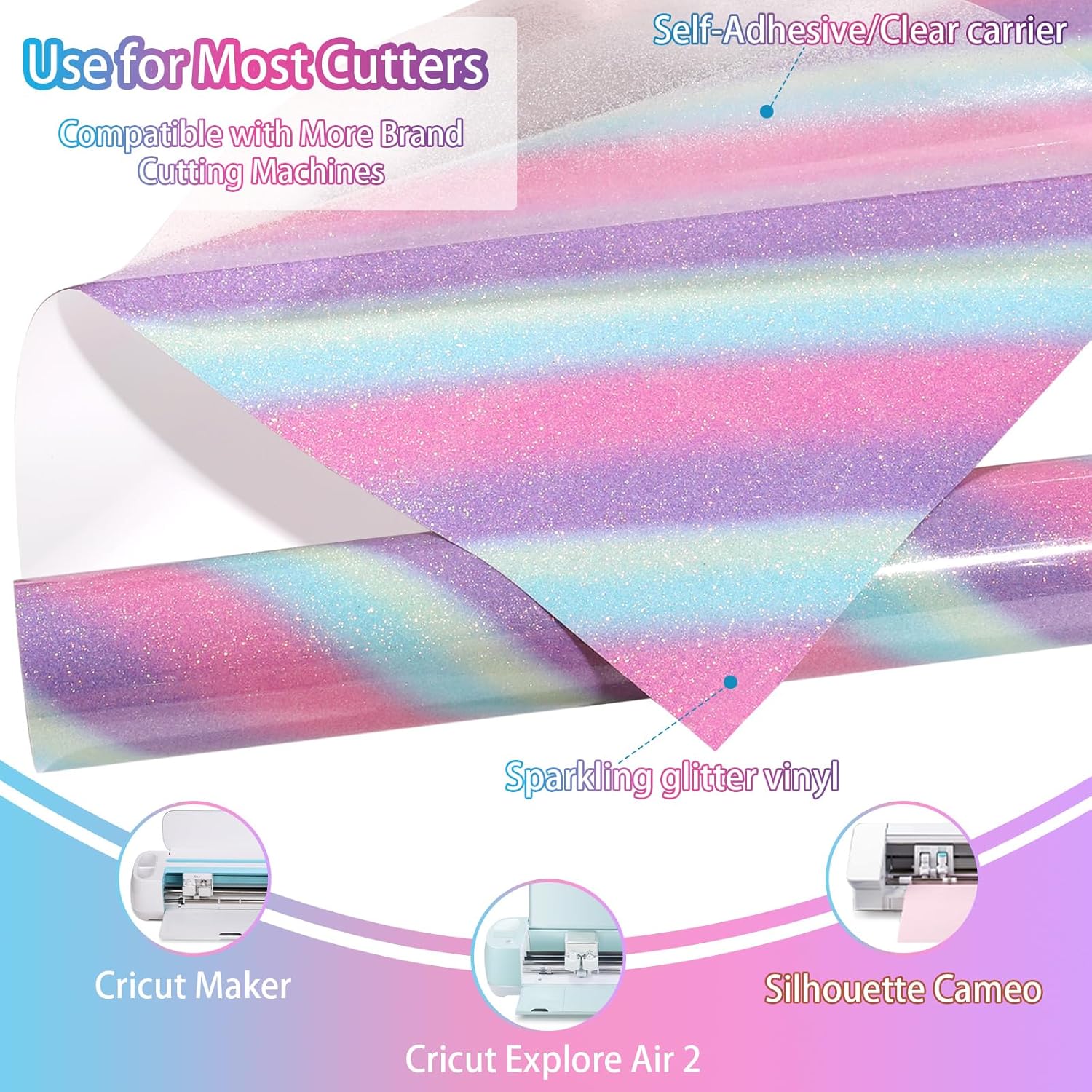 WRAPXPERT Vinilo HTV con purpurina, vinilo para planchar con purpurina para camiseta, rollo de arcoíris HTV de 10 x 5 pies, vinilo de transferencia
