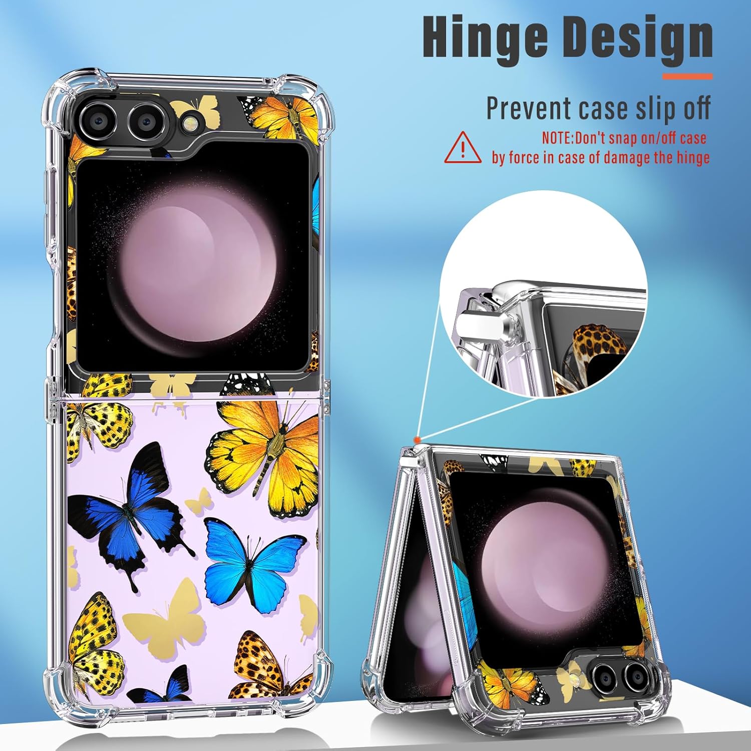 Funda para Samsung Galaxy Z Flip 5, diseño de mariposas coloridas, diseño protector de mariposa, TPU suave, a prueba de golpes, para Galaxy Z Flip 5