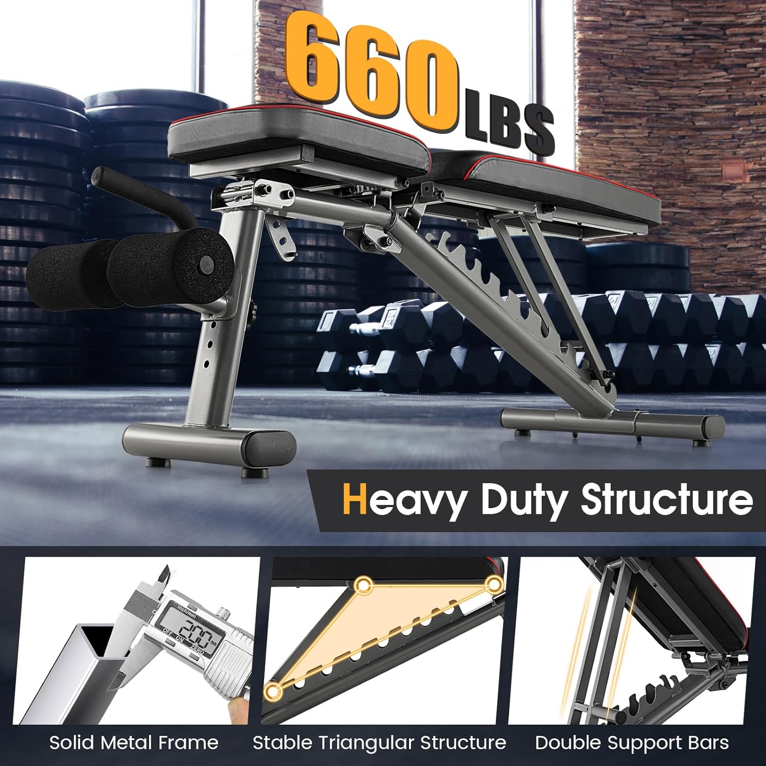 GYMAX Banco de pesas ajustable, prensa de banco de entrenamiento de fuerza de 660 libras para entrenamiento de cuerpo completo, banco de ejercicio