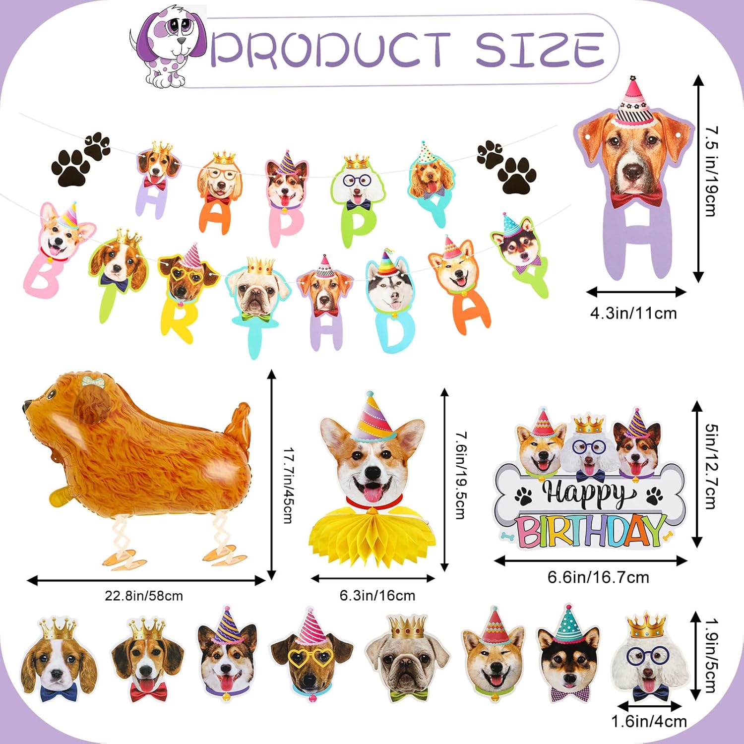 39 piezas de decoraciones de cumpleaños para perros, suministros de fiesta de cumpleaños para cachorros, 2 carteles de feliz cumpleaños, 3 panales