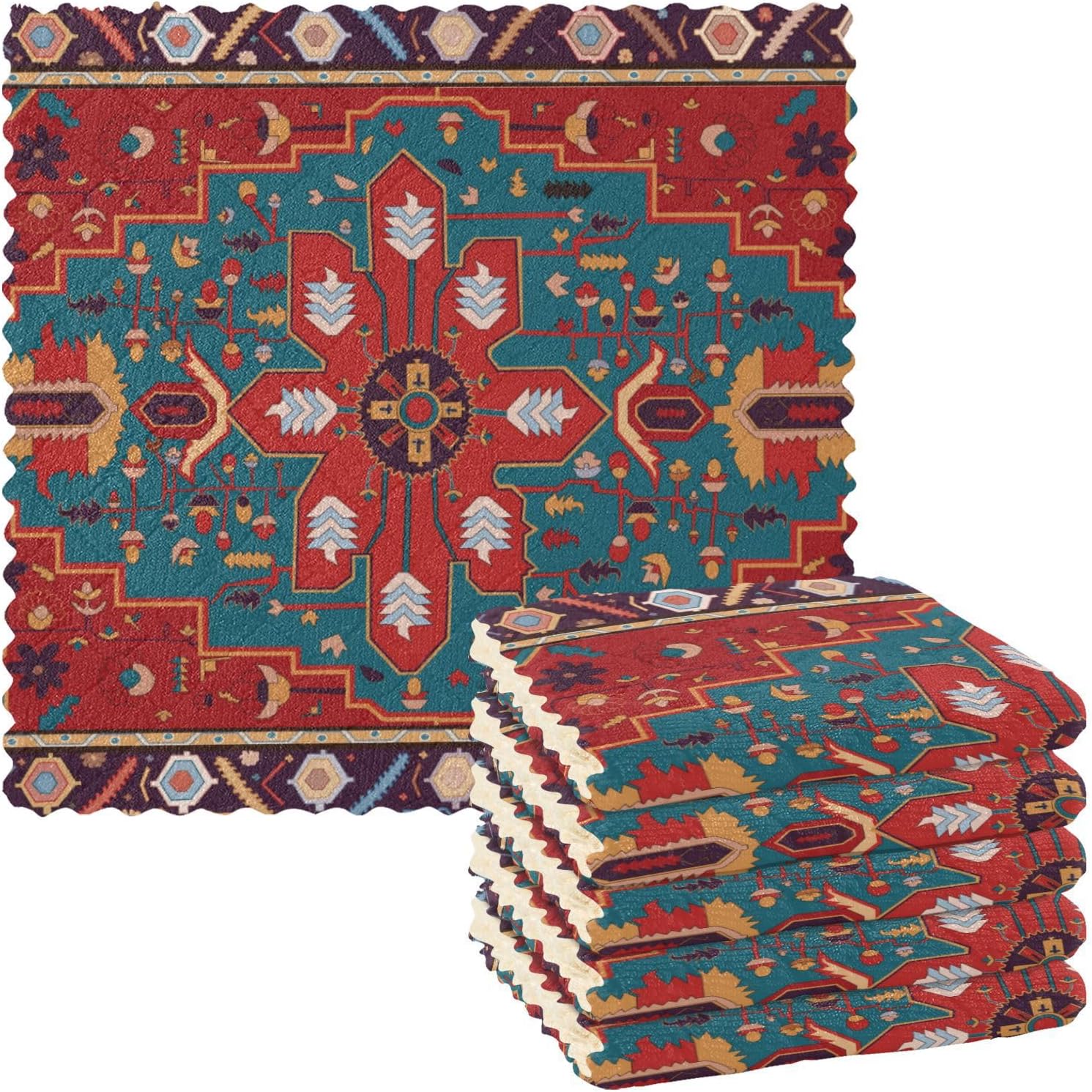 Persian Carpet Tribal Flower Blue 6 Pack Absorbent Microfiber Towels for Kitchen Decorative Soft Car Cleaning Cloth for Countertop Sink