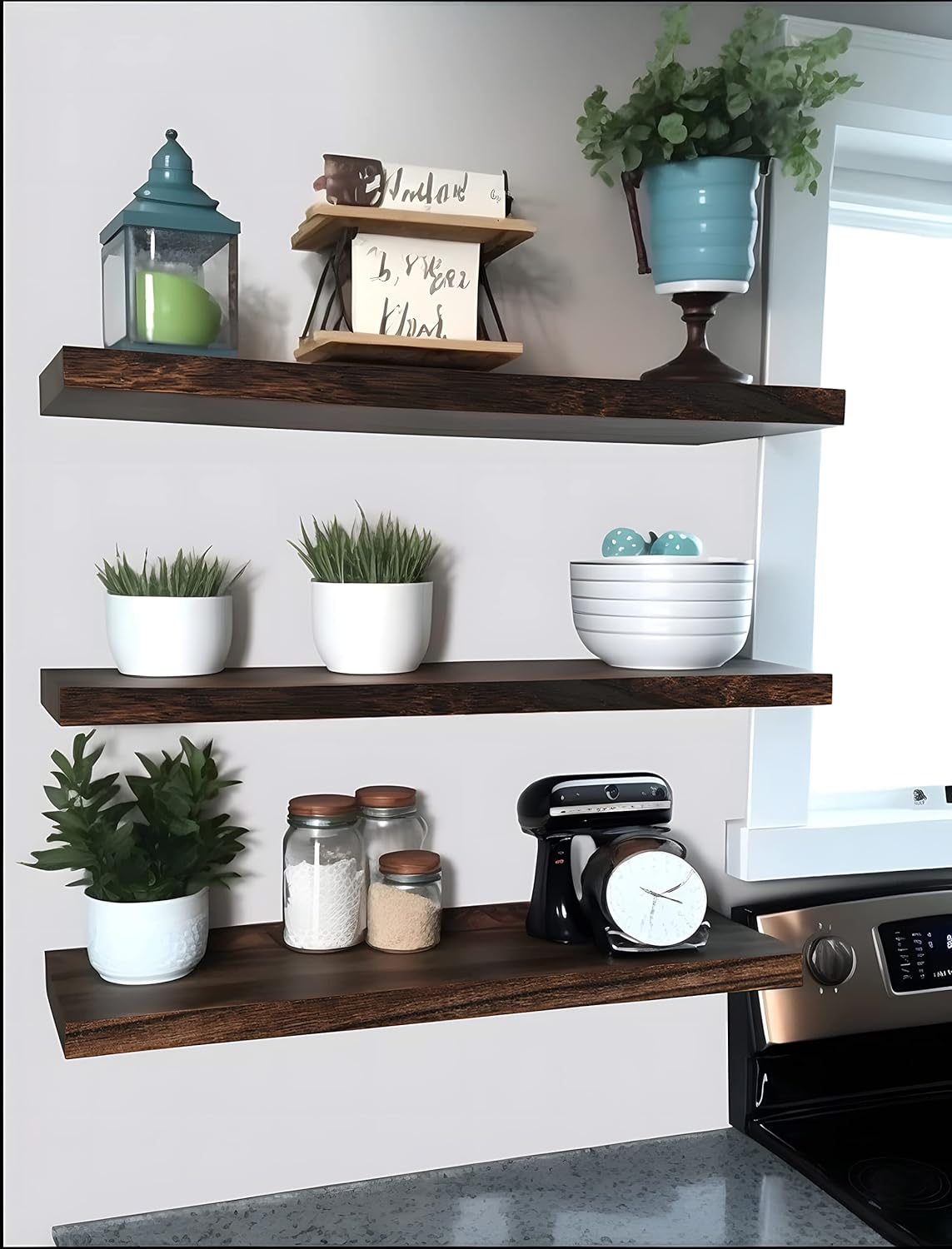 Estantes flotantes de madera para decoración de pared, estantes de pared rústicos para dormitorio, baño, cocina, sala de estar, juego de 4 unidades,