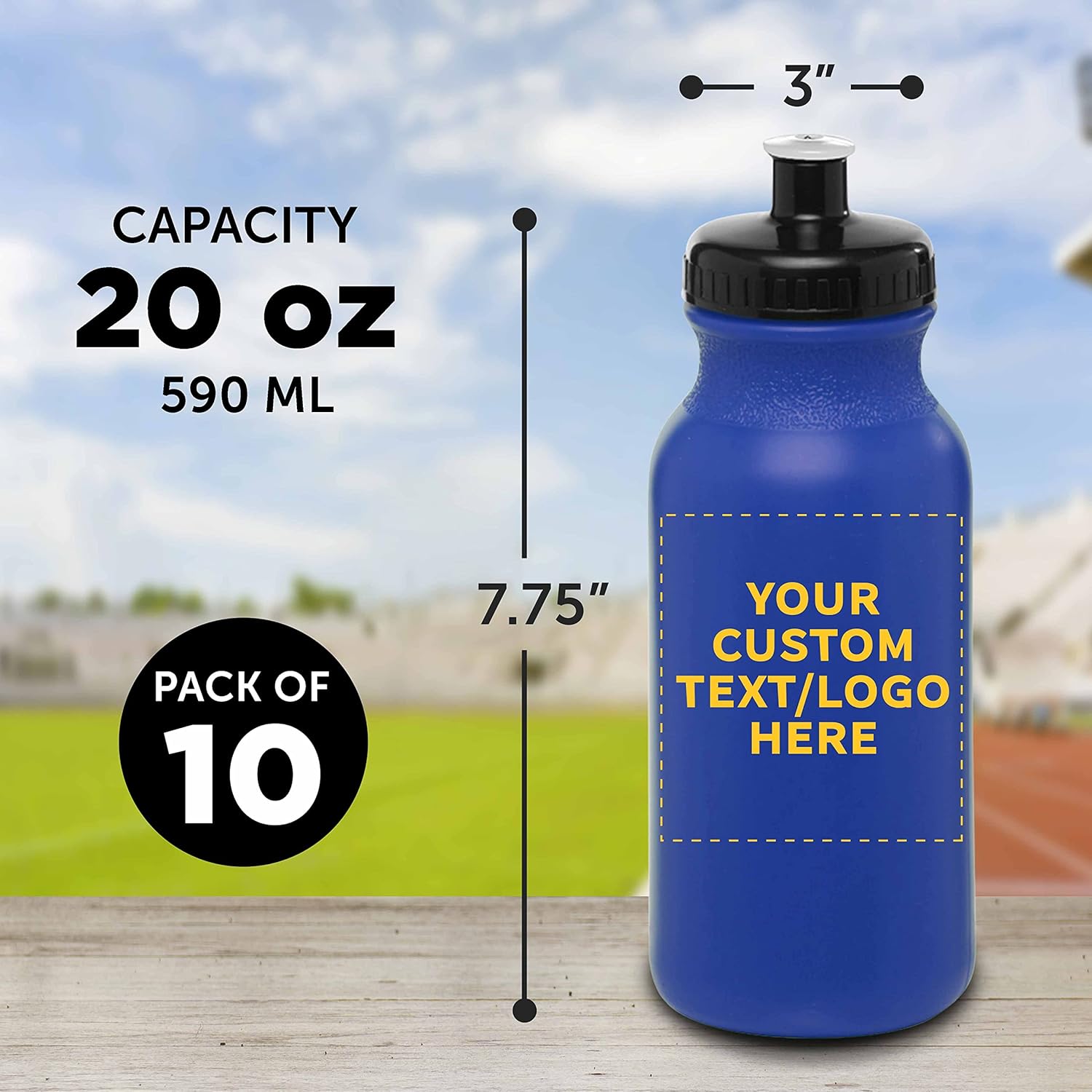 DISCOUNT PROMOS Juego de 10 botellas de agua personalizadas de 20 onzas con tapa a presión, paquete personalizado a granel, perfectas para gimnasio,